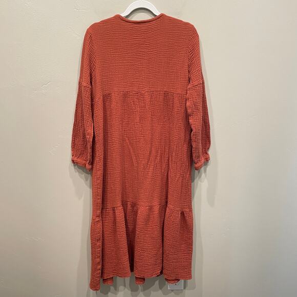 7 For All Mankind Boho Tiered Midi Dress in Orange - Size: Small - Picture 2 of 7